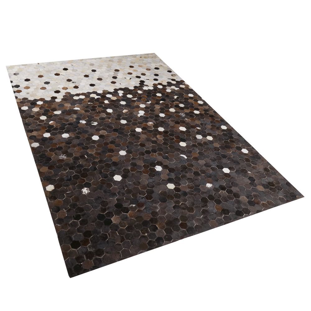 Kožený patchworkový koberec 140 x 200 cm hnědočerný EYIM - Beliani.cz