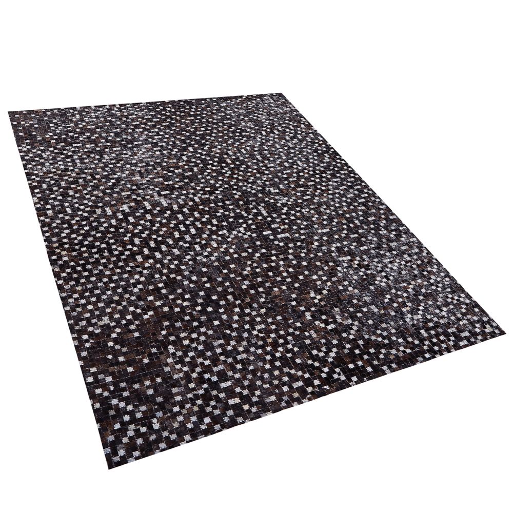 Kožený patchwork koberec 160 x 230 cm hnědý AKKESE - Beliani.cz