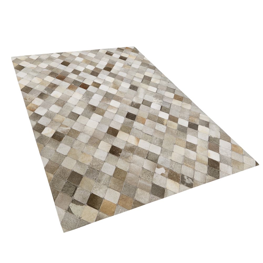 Patchworkový koberec, kožený šedo-hnědý 140 x 200 cm BANAZ - Beliani.cz