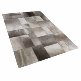 Kožený patchworkový koberec hnědo-šedý 140 x 200 cm PERVARI Beliani.cz