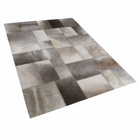 Kožený koberec patchwork hnědo šedáý 160 x 230 cm PERVARI Beliani.cz