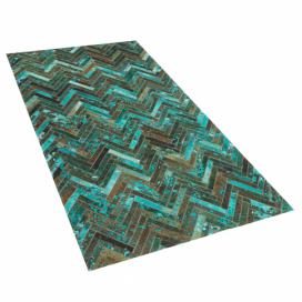 Kožený koberec 80 x 150 cm tyrkysovohnědý AMASYA