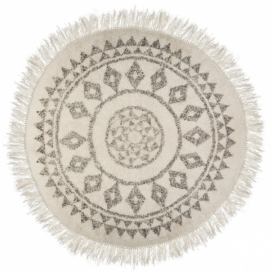 Atmosphera Kulatý koberec, etnické vzory s třásněmi, bavlněný,  O 120 cm, bežový