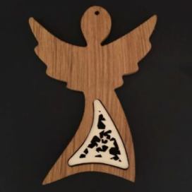 AMADEA Dřevěná ozdoba z masivu s vkladem - anděl s ornamentem 12 cm