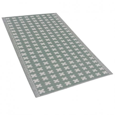 Zelený venkovní koberec s geometrickým vzorem 90 x 180 cm ROHTAK Beliani.cz