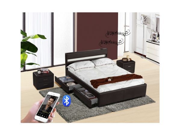 Moderní postel s Bluetooth reproduktory a RGB LED osvětlením, černá, 180x200, Fabala - FORLIVING