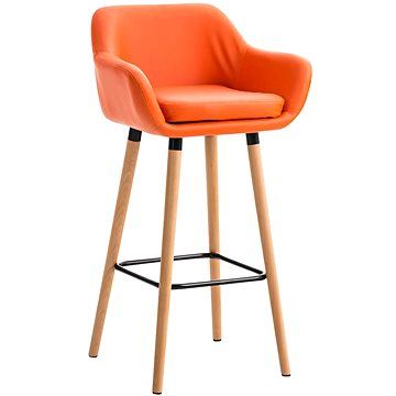 Barová židle s dřevěnou podnoží Marina kůže oranžová - alza.cz