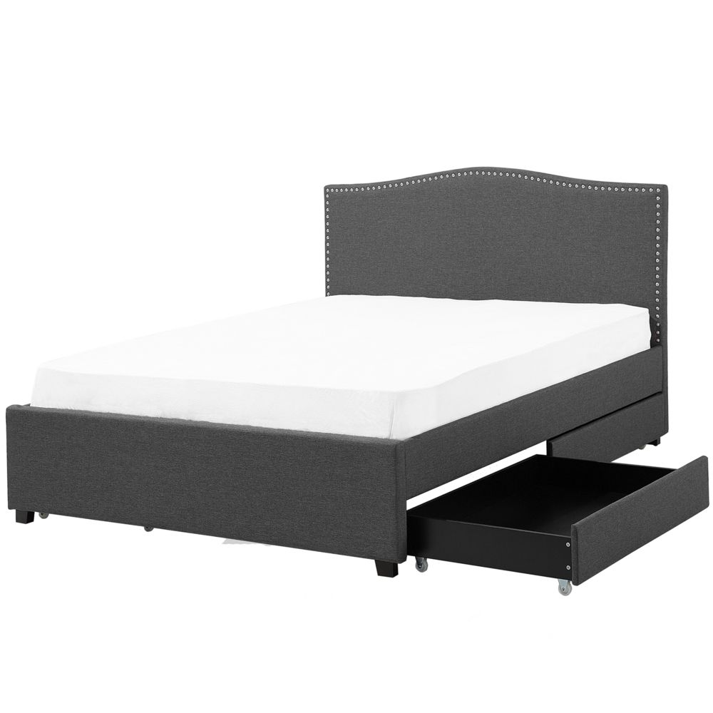 Klasická šedá manželská postel s uložným prostorem a barevným LED osvětlením MONTPELLIER 160 x 200 cm - Beliani.cz