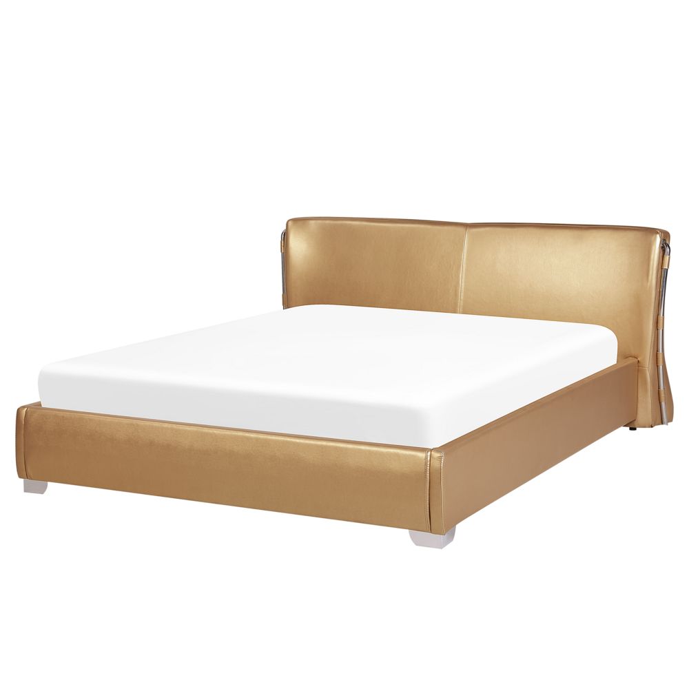 Kožená postel s LED osvětlení 180 x 200 cm zlatá PARIS - Beliani.cz