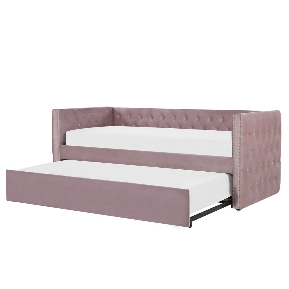 Výsuvná postel v růžovém sametu 90 x 200 cm GASSIN - Beliani.cz