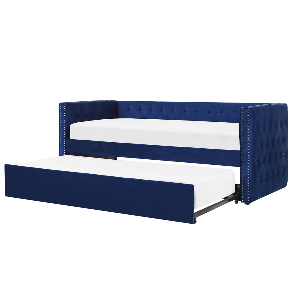Výsuvná postel v modrém sametu 90 x 200 cm GASSIN - Beliani.cz