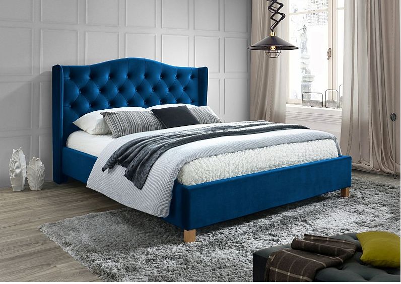 Čalouněná postel ASPEN VELVET 160 x 200 cm tmavě modrá Matrace: Bez matrace - Výprodej Povlečení