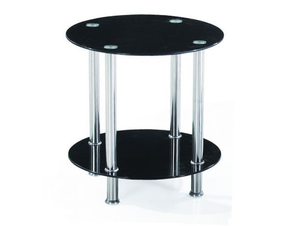 Příruční stolek, černé tvrzené sklo / ocel, VADIM - FORLIVING
