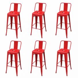 Barová židle 6ks ocel Dekorhome Červená