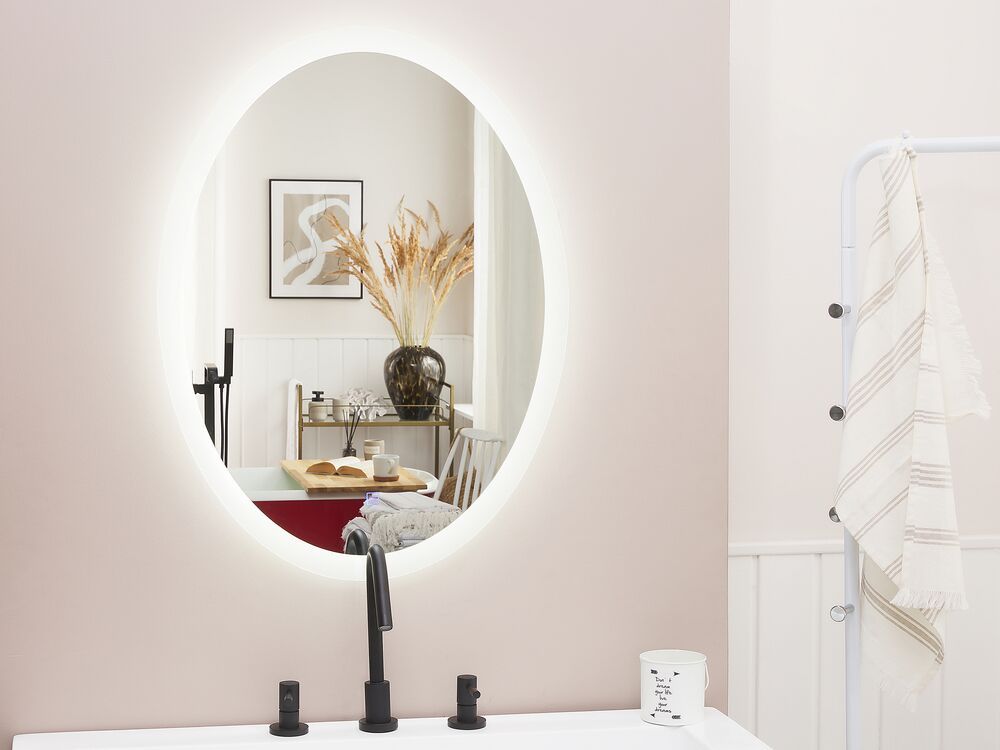 Koupelnové zrcadlo s LED osvětlením oválne 60 x 80 cm VIRIAT - Beliani.cz