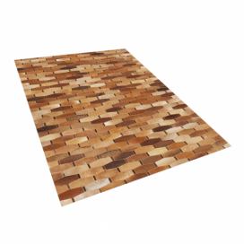 Kožený koberec patchworkový 140 x 200 cm hnědý DIGOR