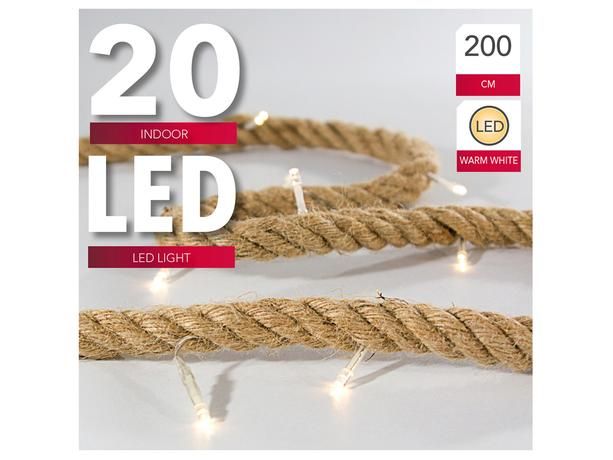 HIT Vánoční světelný řetěz s časovačem 20 LED přírodní lano 200cm - Kitos.cz