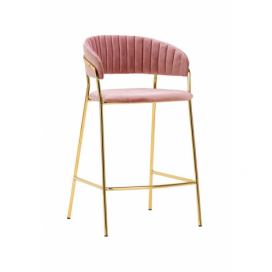 Barová židle Margo velur Špinavě Růžový / Zlatý