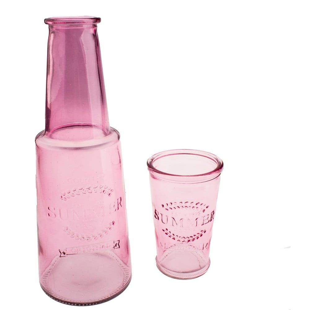 Růžová skleněná karafa se sklenicí, 800 ml - Bonami.cz