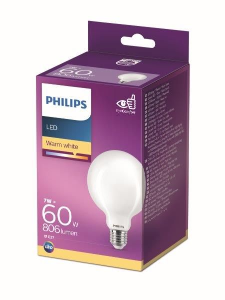 Philips 8718699764692 LED žárovka 1x7W | E27 | 806lm | 2700K - teplá bílá, matná bílá, EyeComfort - Dekolamp s.r.o.