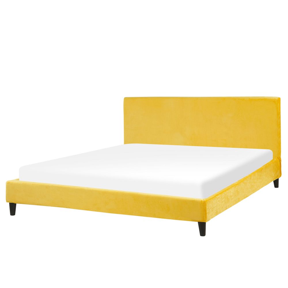 Čalouněná postel sametově žlutá 180 x 200 cm FITOU - Beliani.cz