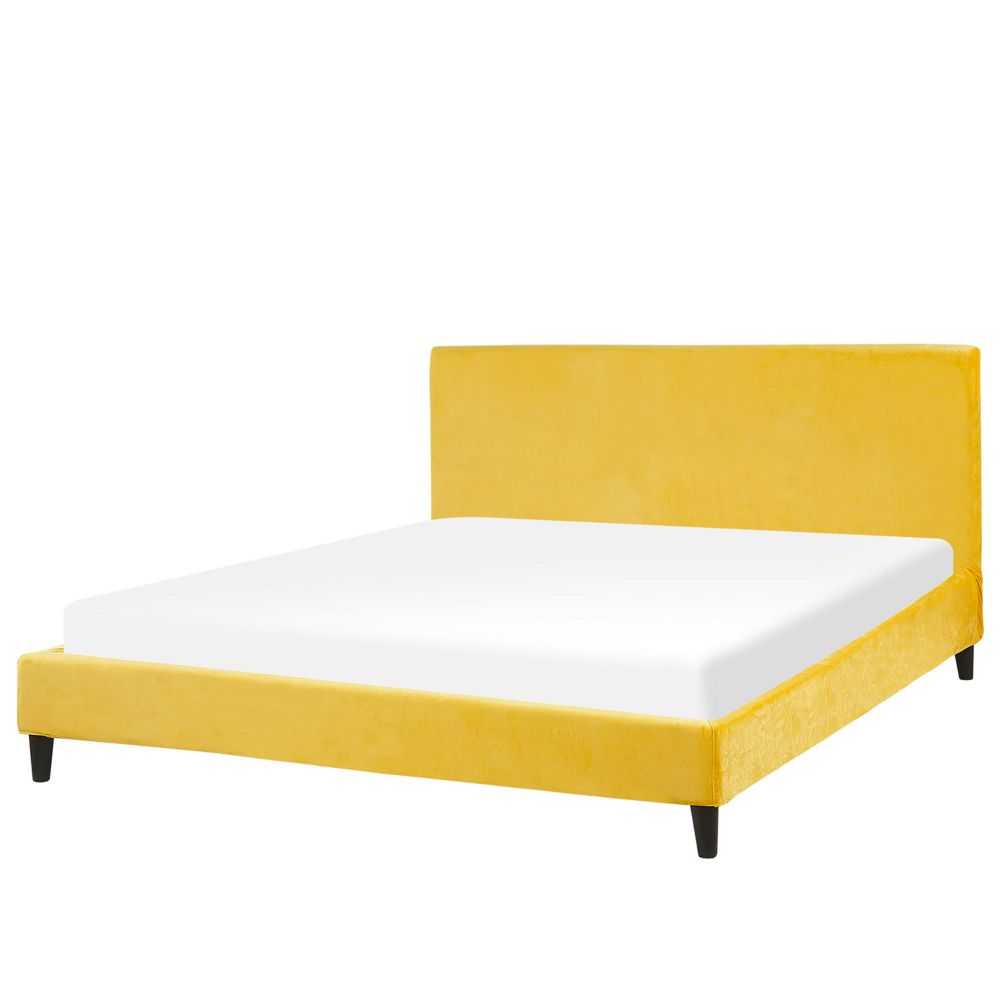 Čalouněná sametová postel žlutá 160 x 200 cm FITOU - Beliani.cz