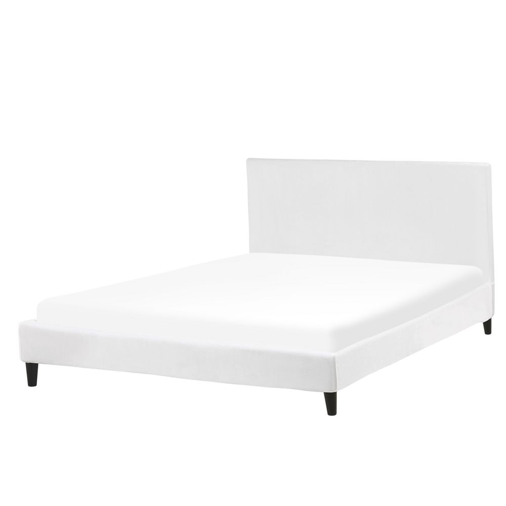 Čalouněná sametová postel bíla 160 x 200 cm FITOU - Beliani.cz