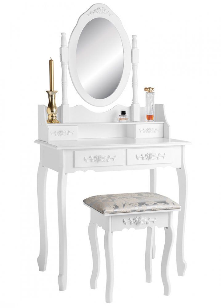 Toaletní stolek s taburetem bílá - DEKORHOME.CZ