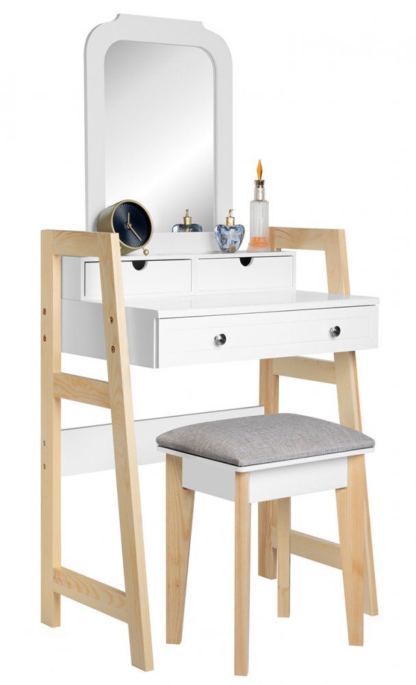 Toaletní stolek s taburetem bílá / dřevo - DEKORHOME.CZ