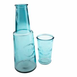 Modrá skleněná karafa se sklenicí, 800 ml