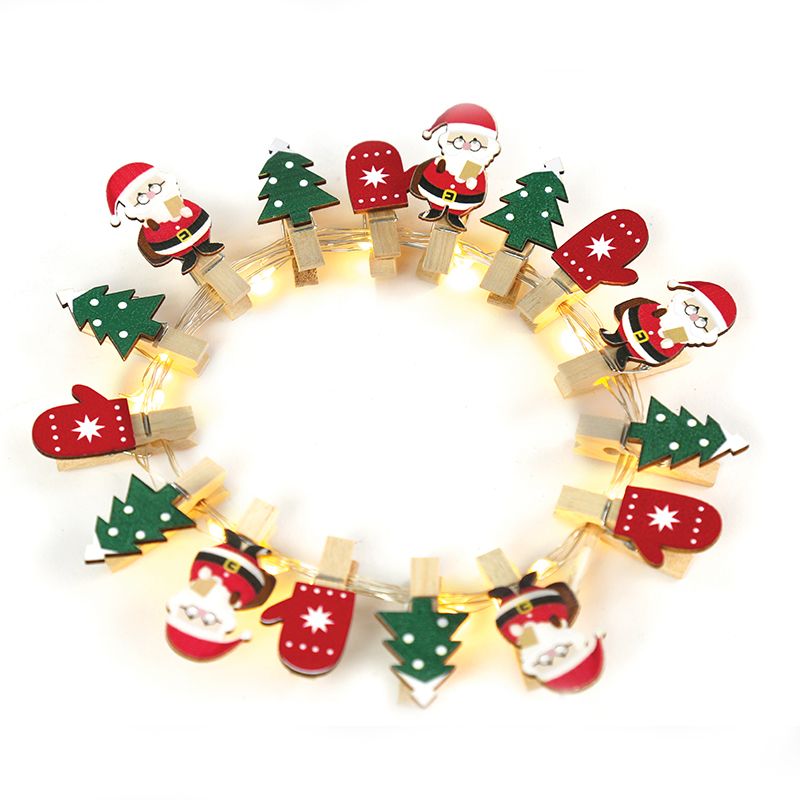 ACA DECOR LED dekorační girlanda - Kolíčky s Vánočními motivy, teplá bílá barva, 3xAA, 180 cm - STERIXretro