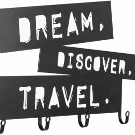 Miadomodo Nástěnný věšák se čtyřmi háčky, Dream, Discover, Travel