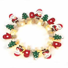 ACA DECOR LED dekorační girlanda - Kolíčky s Vánočními motivy, teplá bílá barva, 3xAA, 180 cm