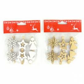 Autronic Vločka,hvězdička a andílek, vánoční dřevěná dekorace na kolíčku, 6 kusů v sáčku, AC7135