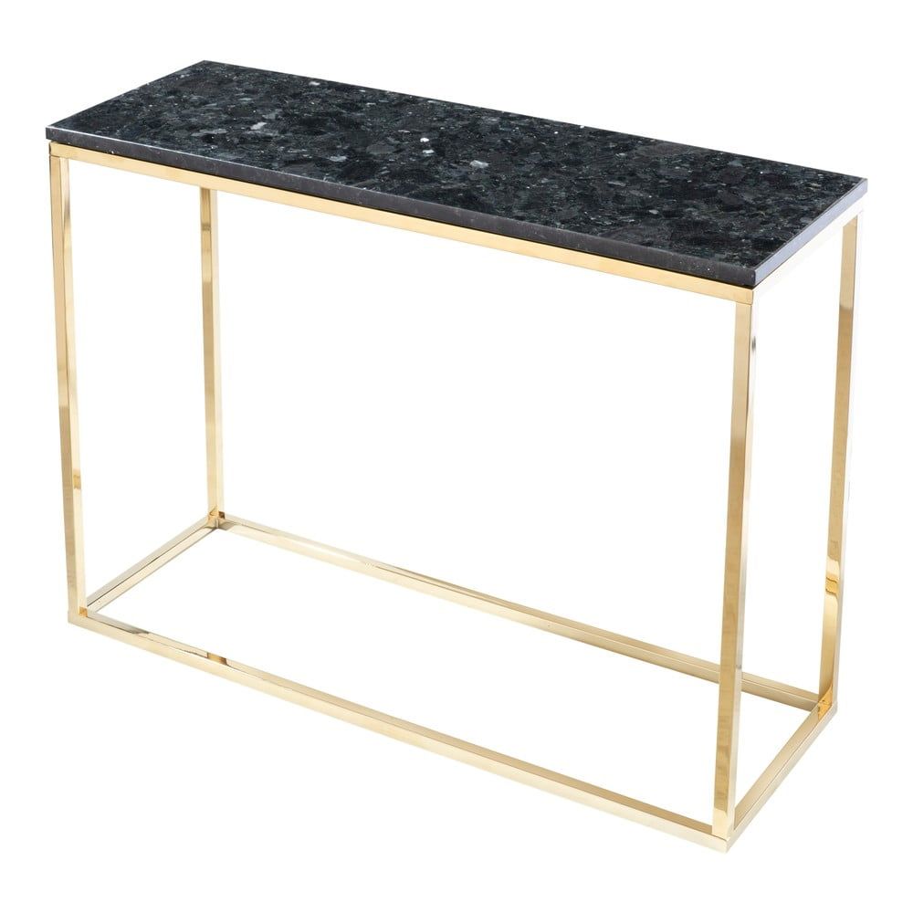 Černý žulový konzolový stolek s podnožím ve zlaté barvě, délka 100 cm - Bonami.cz