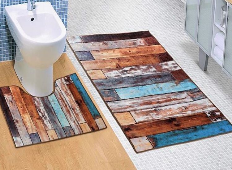 Bellatex koupelnové předložky 3D tisk sada dřevěná podlaha 60x100+60x50 cm   - POVLECENI-OBCHOD.CZ