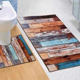 Bellatex koupelnové předložky 3D tisk sada dřevěná podlaha 60x100+60x50 cm  