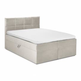 Béžová sametová dvoulůžková postel Mazzini Beds Mimicry, 200 x 200 cm