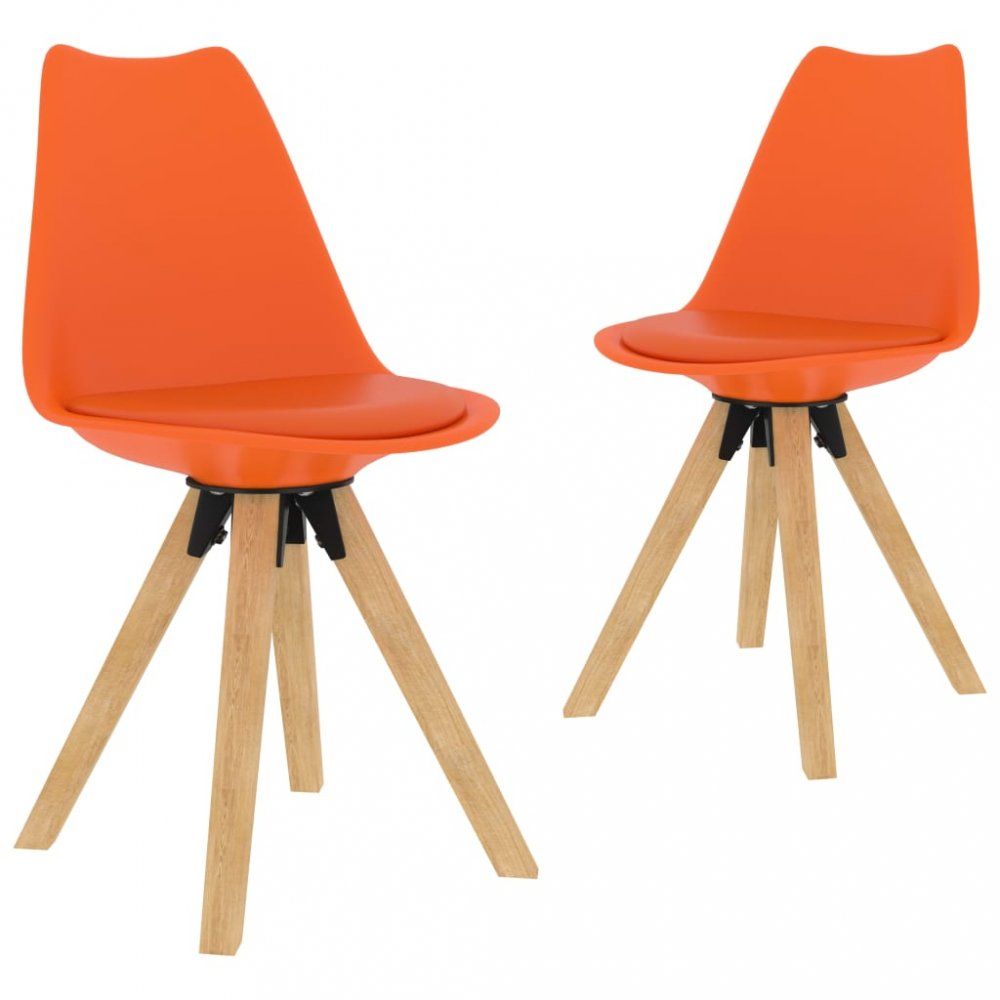 Jídelní židle 2 ks plast / umělá kůže / buk Dekorhome Oranžová - DEKORHOME.CZ