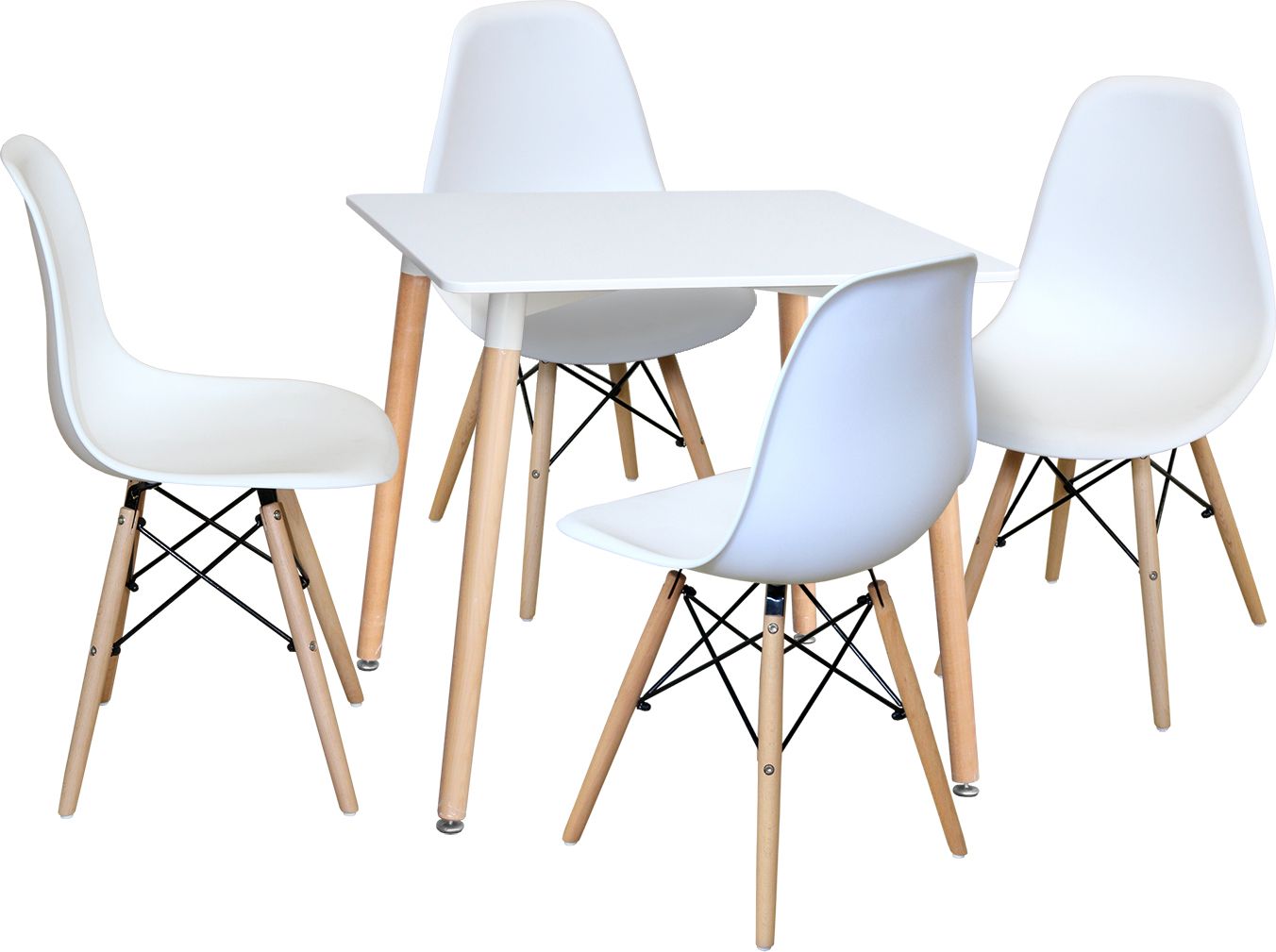 Jídelní stůl 80x80 UNO bílý + 4 židle UNO bílé Mdum - M DUM.cz