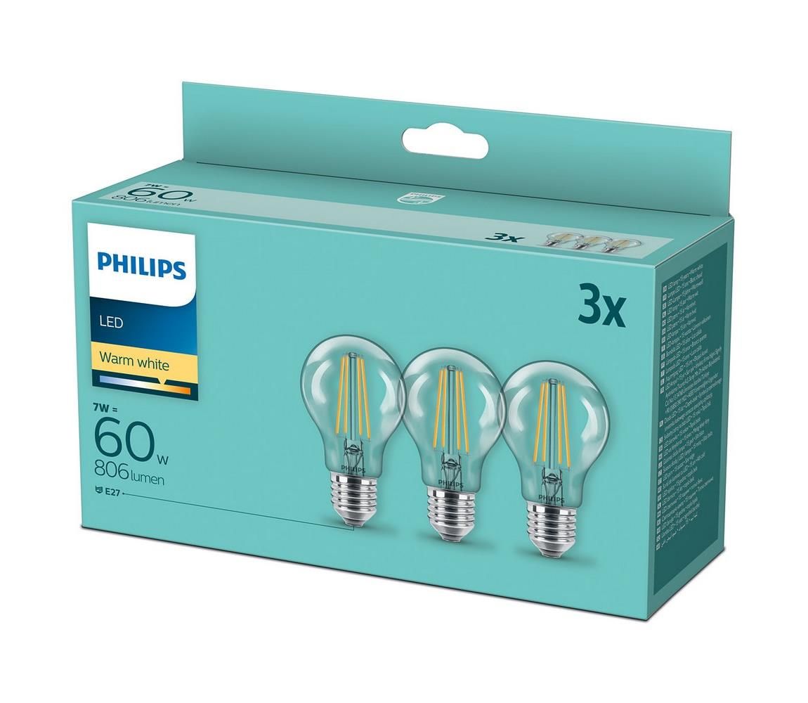 Philips SADA 3x LED Žárovka VINTAGE Philips A60 E27/7W/230V 2700K  -  Svět-svítidel.cz