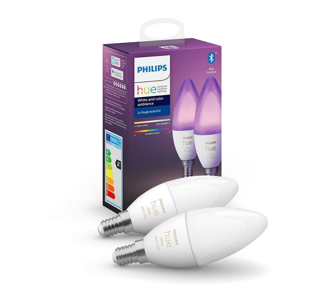 Philips SADA 2x LED Stmívatelná žárovka Philips Hue WHITE AND COLOR E14/5,3W/230V  -  Svět-svítidel.cz