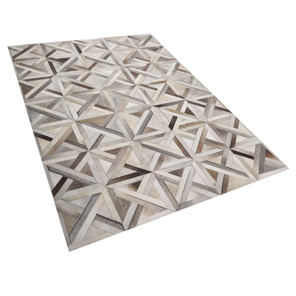 Kožený patchworkový koberec 140 x 200 cm hnědý a béžový TAYTAN - Beliani.cz