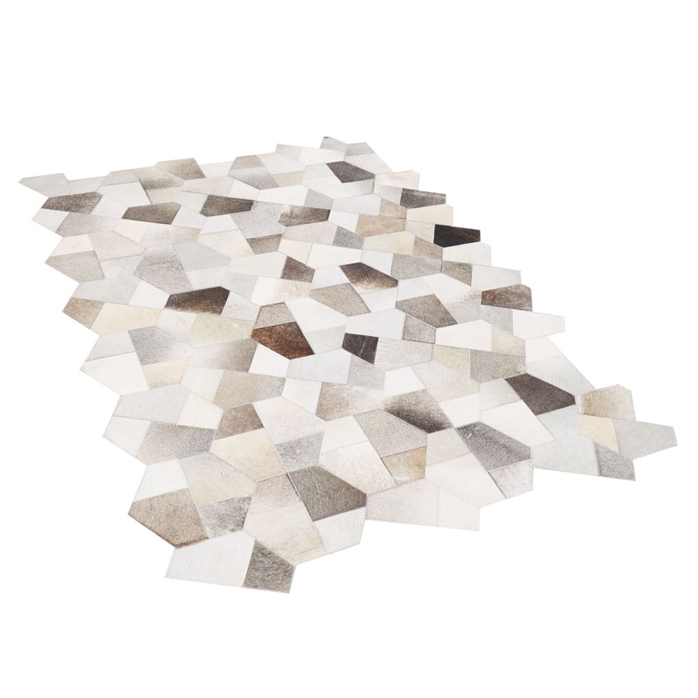 Kožený koberec patchwork 140 x 200 cm šedý a béžový VARTO - Beliani.cz