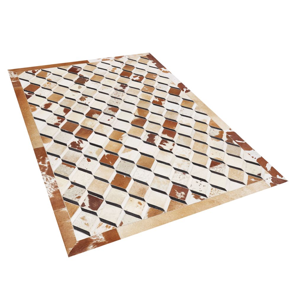 Kožený patchworkový koberec 140 x 200 cm hnědý SERINOVA - Beliani.cz