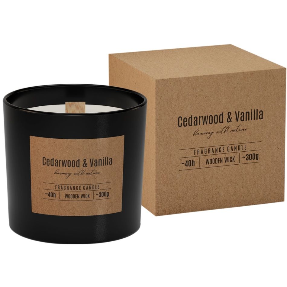 Vonná svíčka ve skle s dřevěným knotem Cedarwood & Vanilla 300g, 11 cm - alza.cz