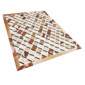 Kožený patchworkový koberec 160 x 230 cm hnědý SERINOVA Beliani.cz