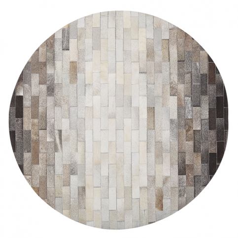 Kulatý kožený patchworkový koberec ⌀ 140 cm hnědý a béžový DUTLAR Beliani.cz