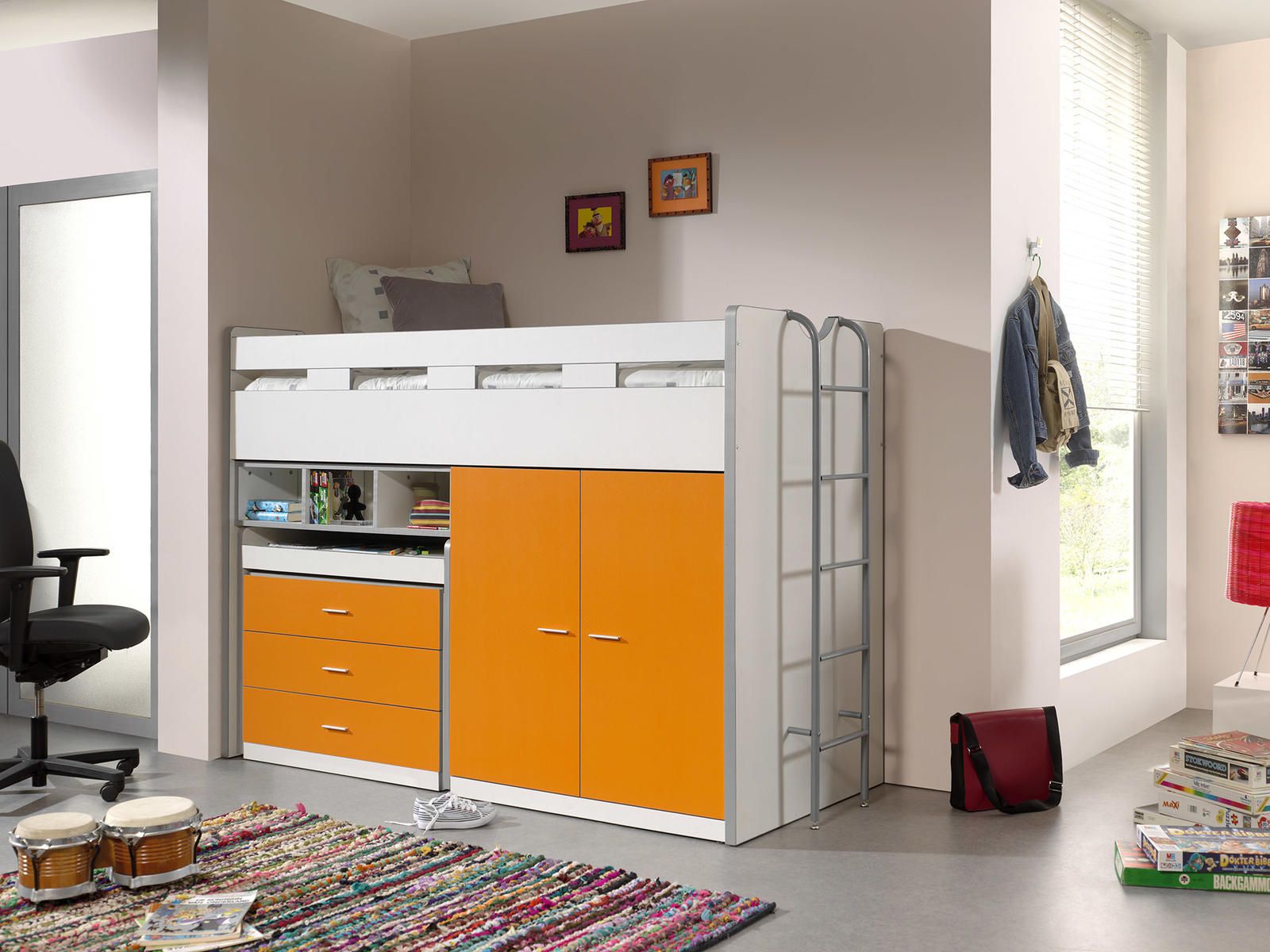 Aldo Dětská postel se skříní a výsuvným stolem Bonny - oranžová - Nábytek ALDO