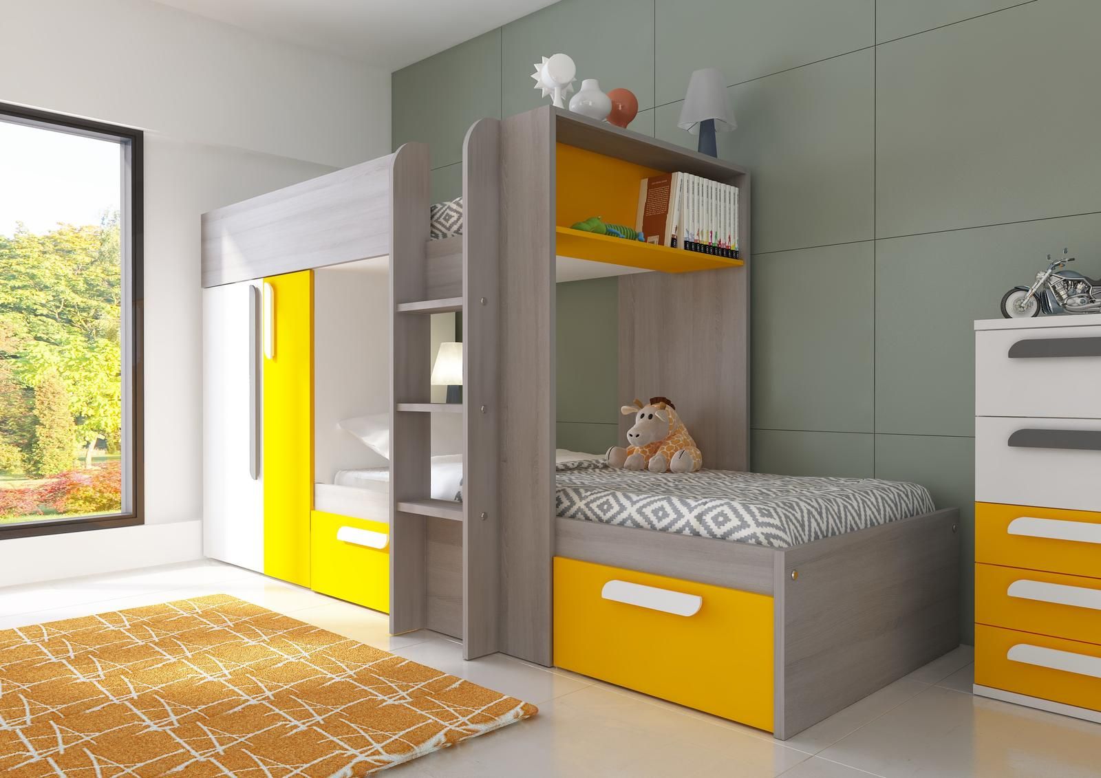 Aldo Poschoďová postel s šatní skříní Bo1 - oak molina, yellow - Nábytek ALDO
